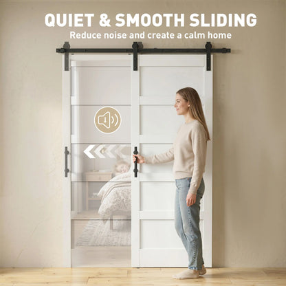 32x84 Sliding Barn Door with Hardware Kit, Shaker Style, White Wood Grain, White Door Hardware at Gallery Canada