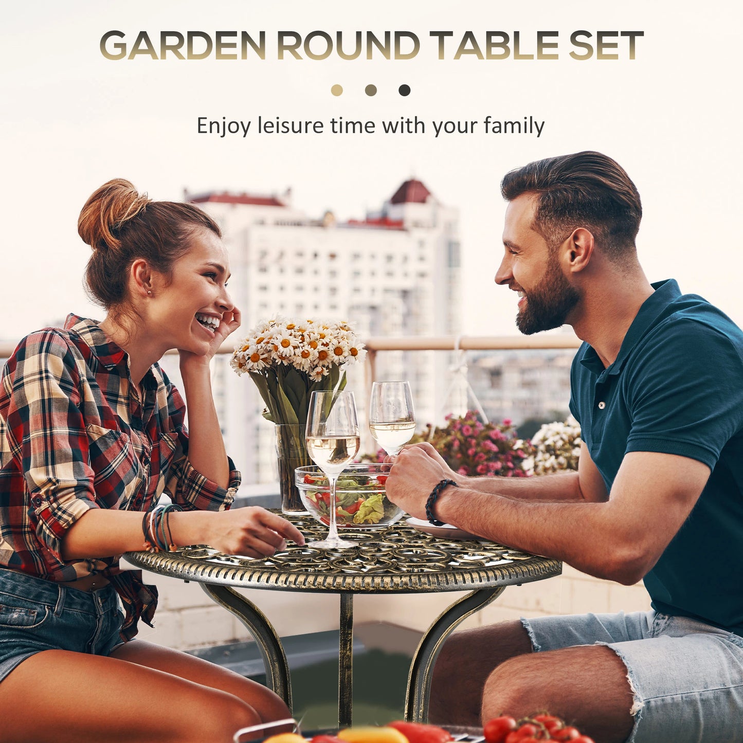 3 Piece Garden Bistro Set, 2 Chairs, Round Table with Parasol Hole, Bronze Bistro Sets at Gallery Canada