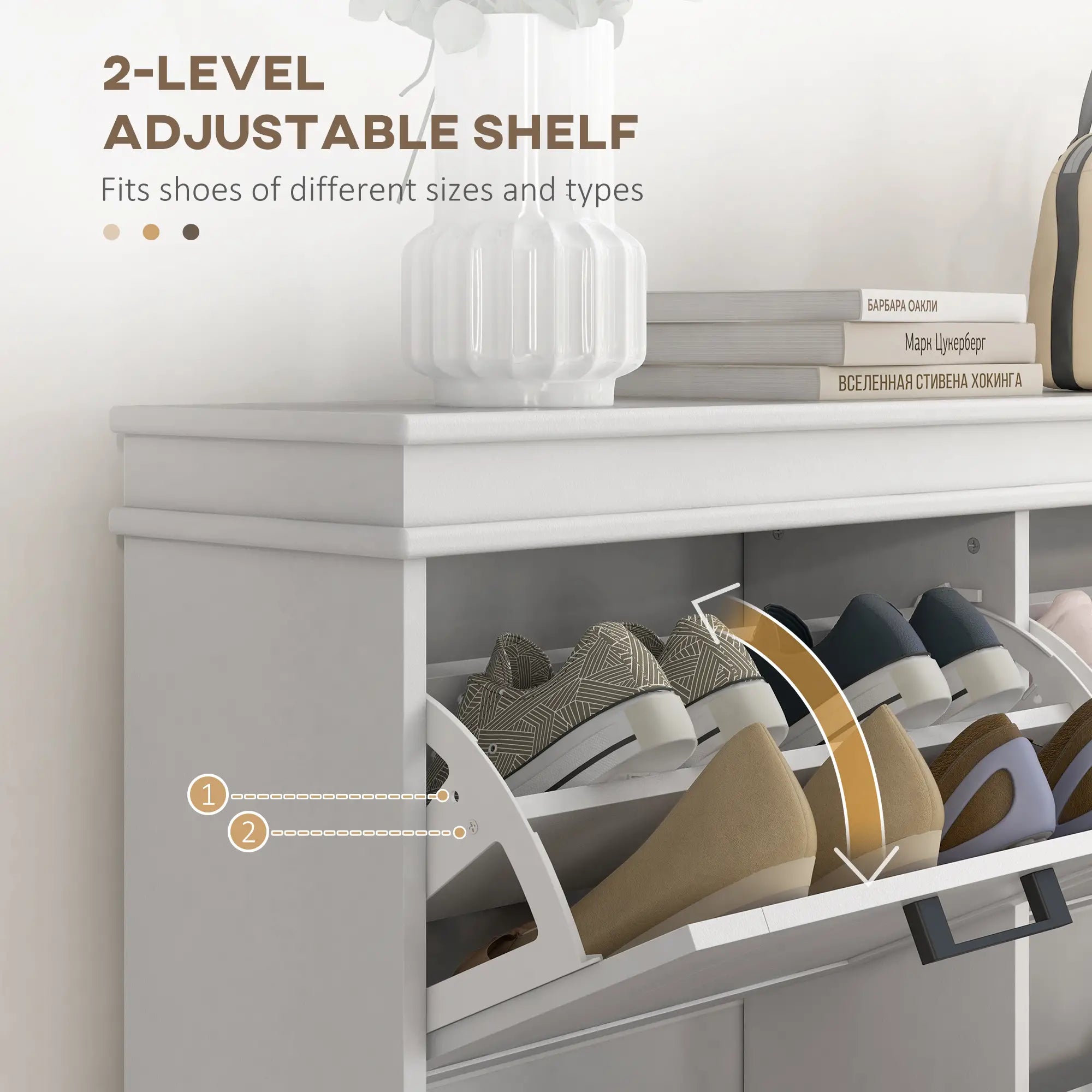 Shoe Storage Cabinet, 4 Flip Drawers, Adjustable Shelves, 20 Pairs, White Shoe Storage Cabinets & Racks at Gallery Canada