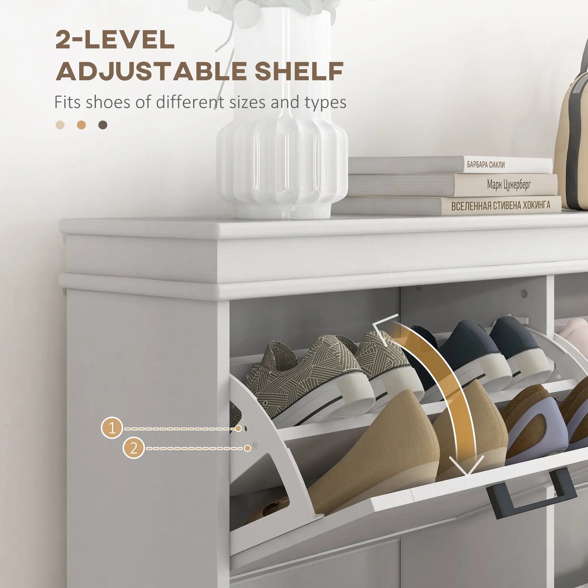 Shoe Storage Cabinet, 4 Flip Drawers, Adjustable Shelves, 20 Pairs, White Shoe Storage Cabinets & Racks at Gallery Canada