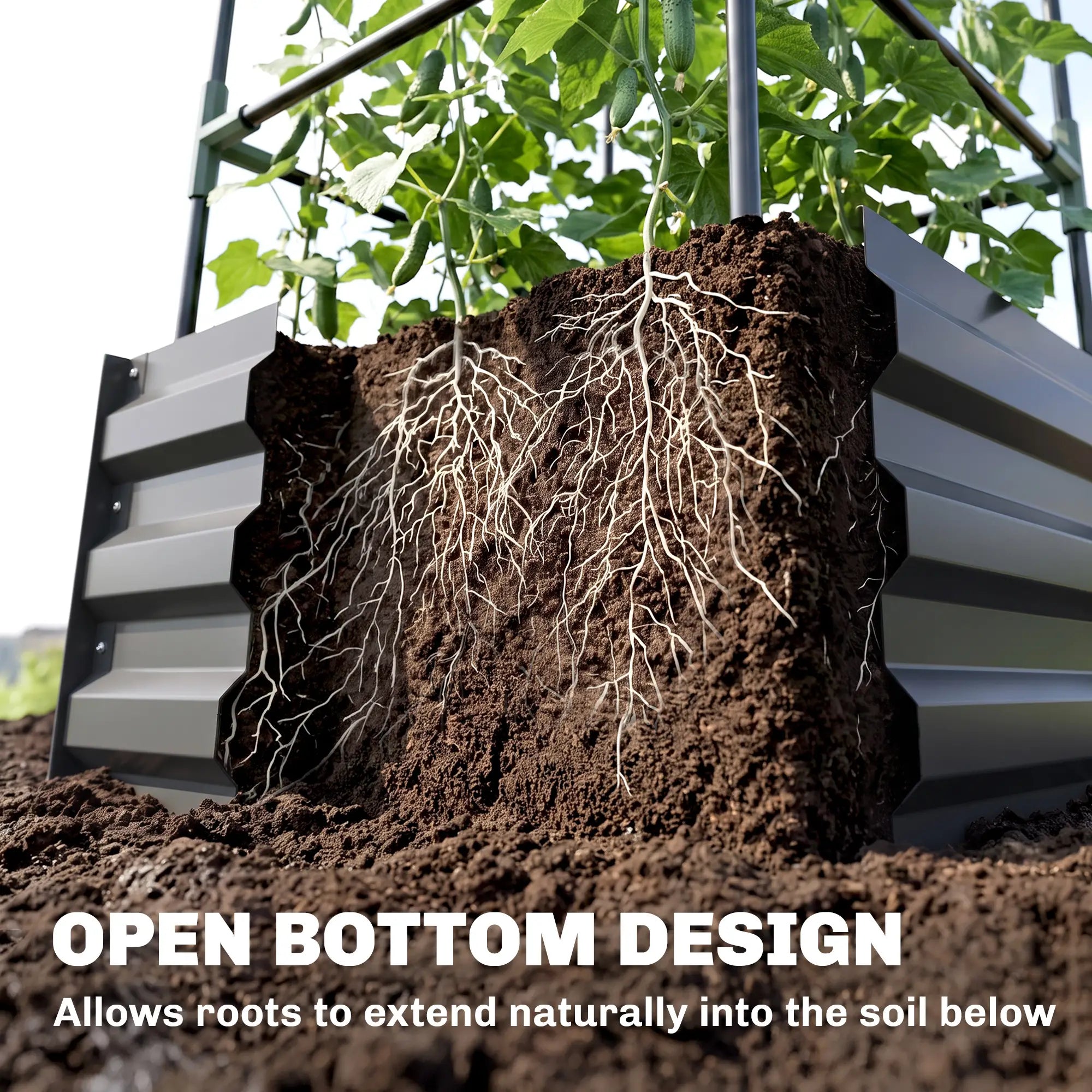 Galvanized Planter Box, Raised Garden Bed with Trellis, Grey Galvanized Planter Boxes at Gallery Canada