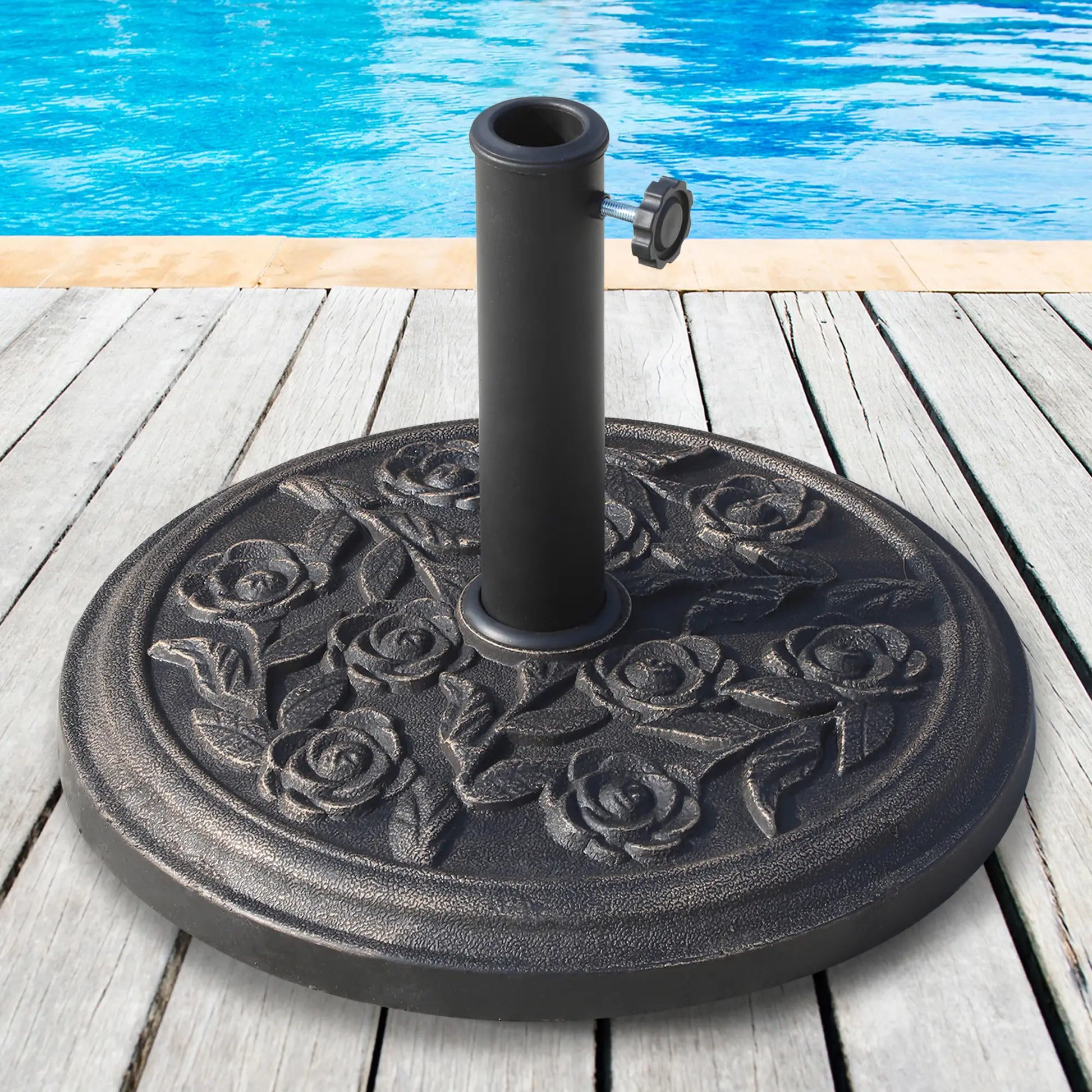 18” Round Patio Umbrella Base, Cast Stone Resin, Bronze Umbrella Bases at Gallery Canada
