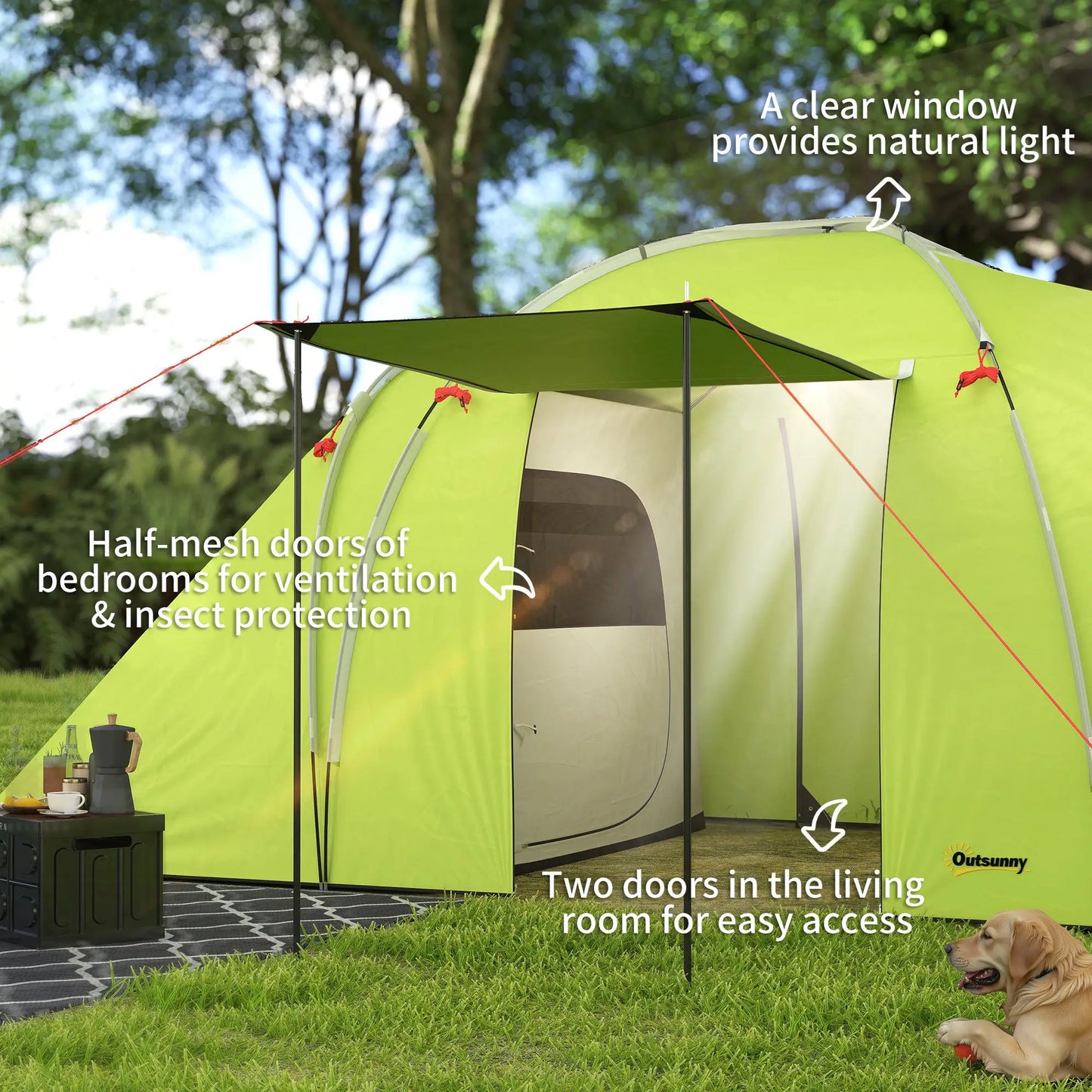 4-6 Person Camping Tent, 2000mm Waterproof, 2 Bedrooms, Living Area Camping Tents at Gallery Canada