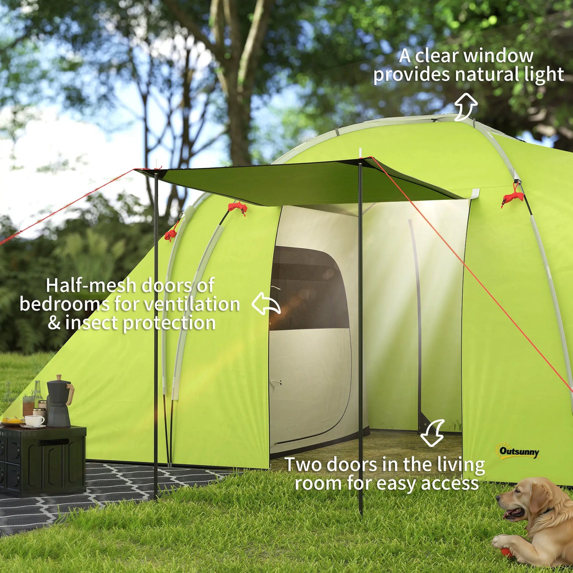 4-6 Person Camping Tent, 2000mm Waterproof, 2 Bedrooms, Living Area Camping Tents at Gallery Canada