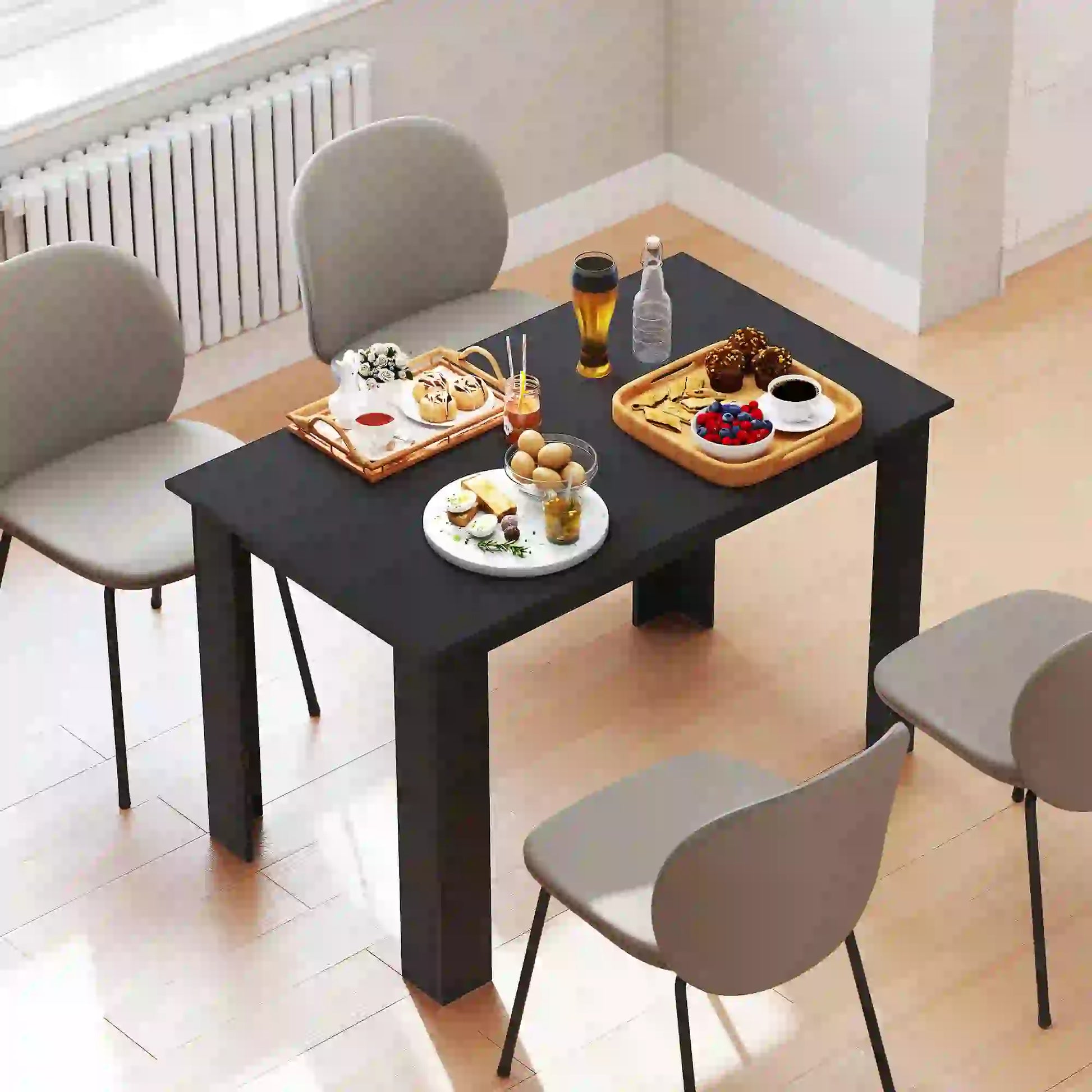 47" Kitchen Table for 4-6 People, Wood Effect, Black Dining Tables at Gallery Canada
