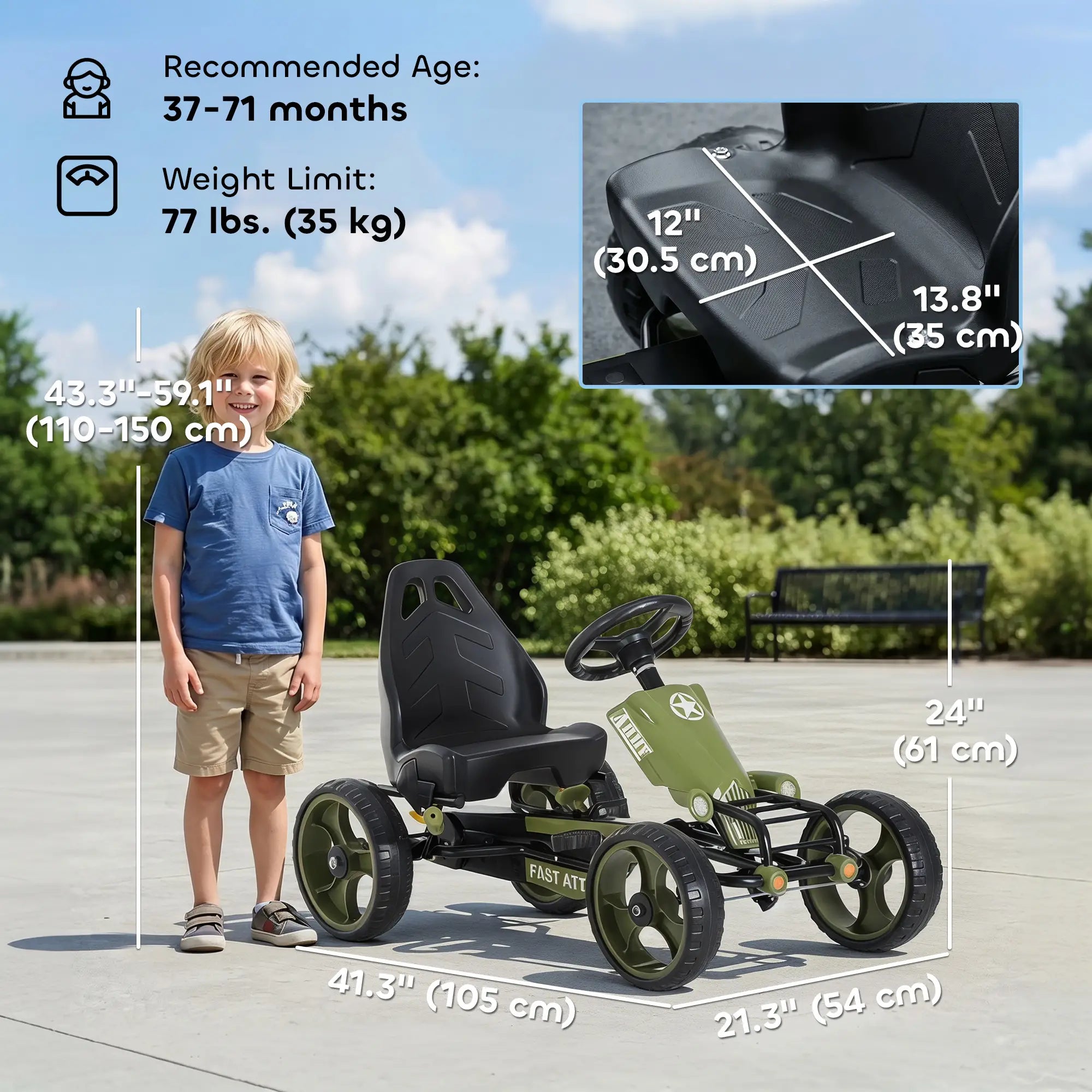 Adjustable Seat Pedal Go Kart, EVA Tyres, Safety Handbrake, Ages 3-6, Green Pedal Go Karts for Kids at Gallery Canada