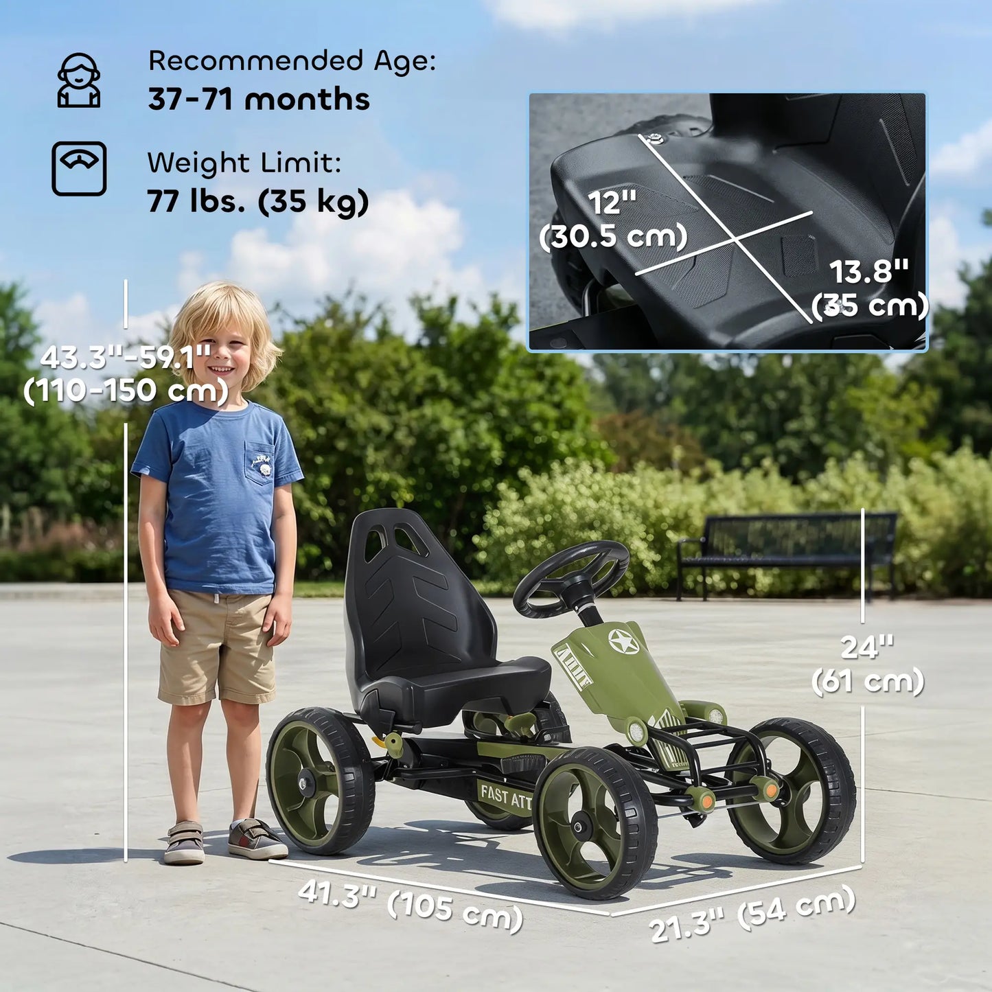Adjustable Seat Pedal Go Kart, EVA Tyres, Safety Handbrake, Ages 3-6, Green Pedal Go Karts for Kids at Gallery Canada
