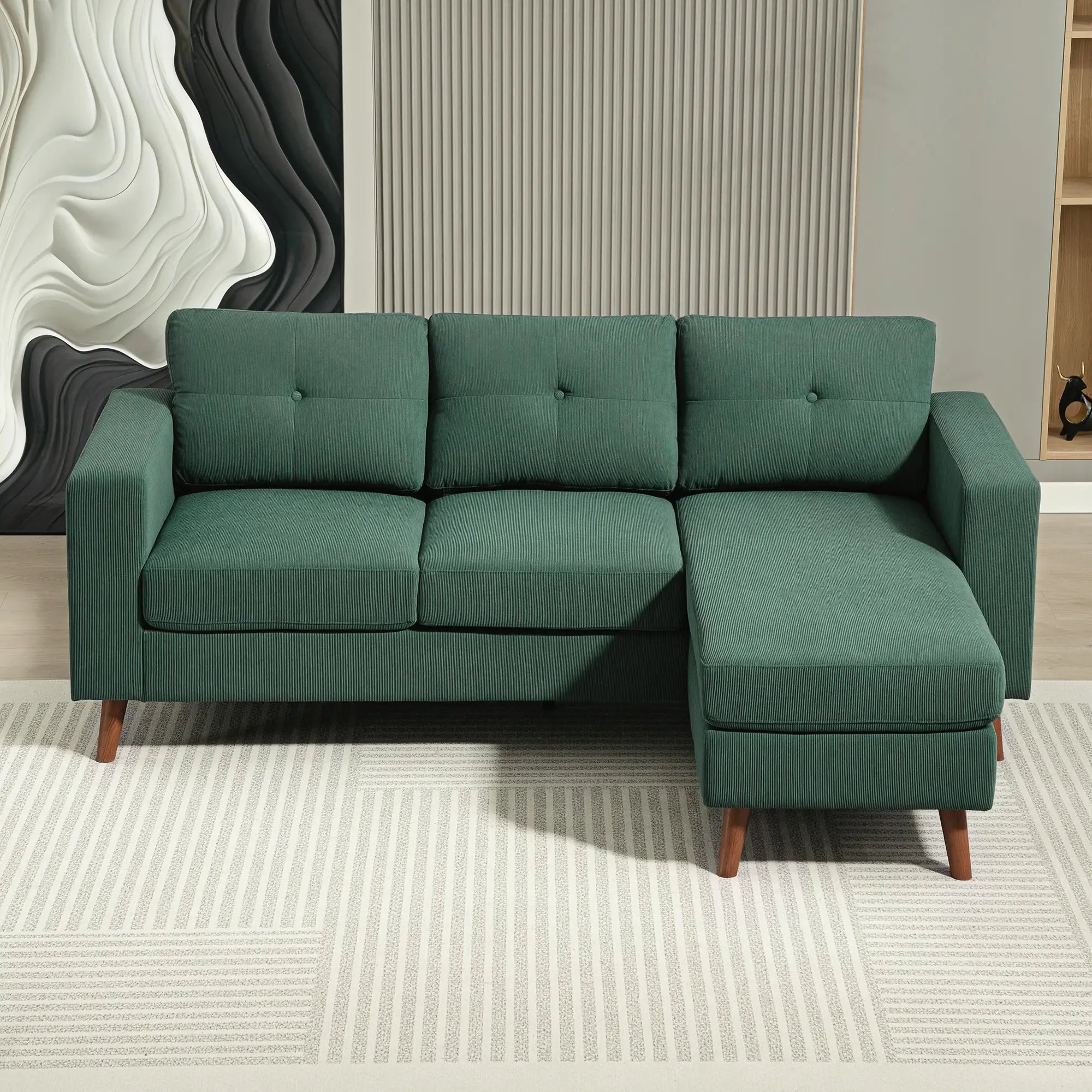 Sectional Sofa with Changeable Chaise, 3 Seat L-Shaped, Dark Green 3-Seater Sofas at Gallery Canada