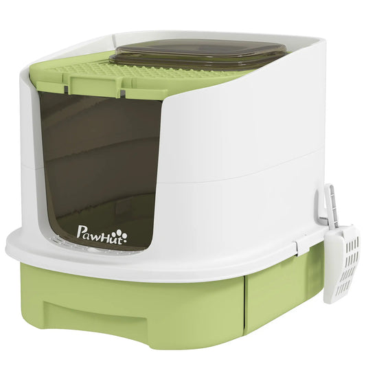 Enclosed Cat Litter Box With Lid, Scoop, Top Entry, Deodorization Bags, Drawer Type, Green Cat Litter Box Enclosures Green, White, Black at Gallery Canada