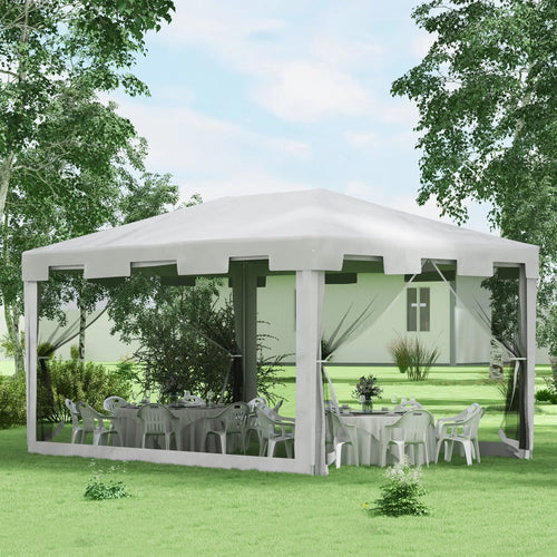10x13ft Gazebo Tent, Outdoor Canopy, Garden Sun Shade, Mesh Sidewalls, White