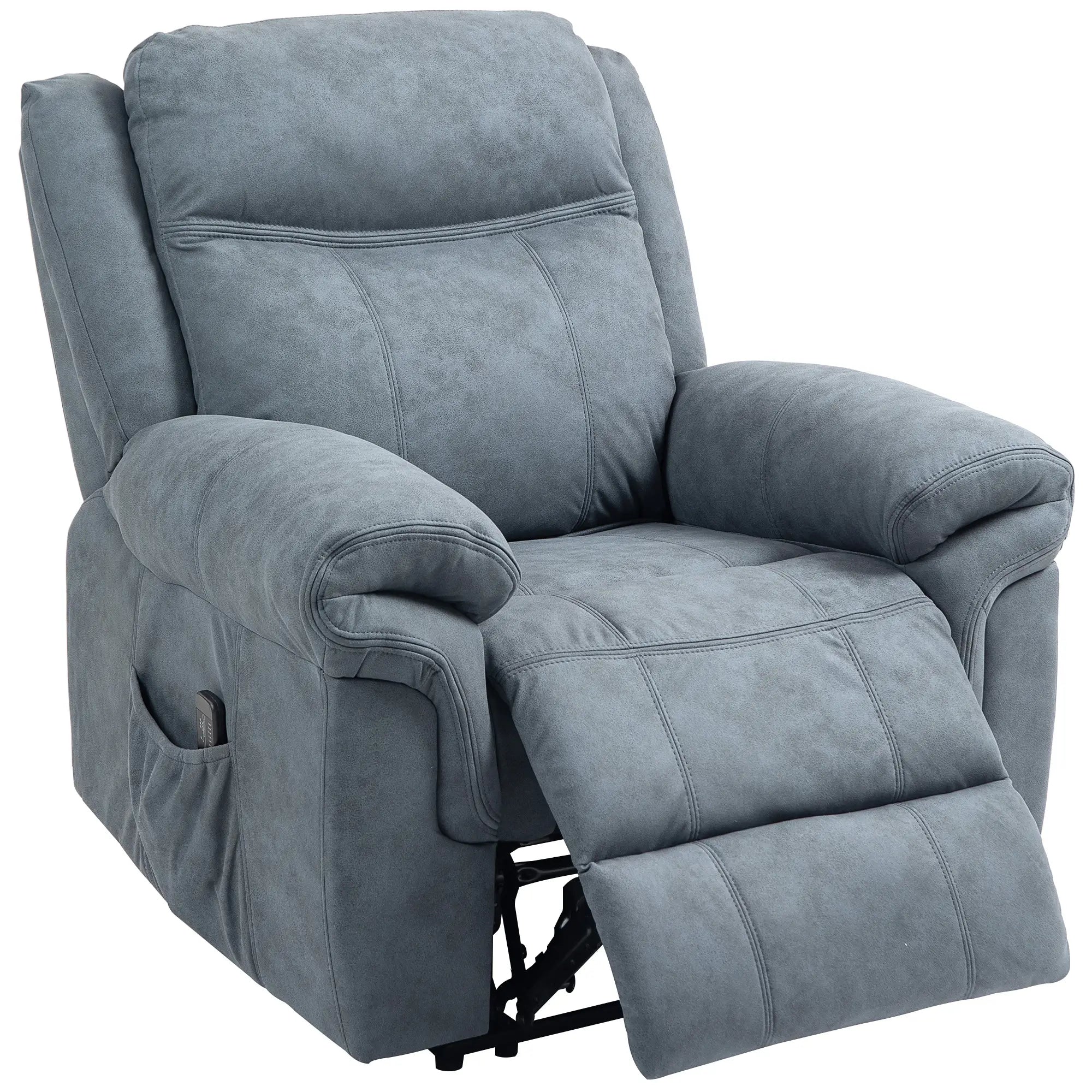 Manual Recliner Chair, Vibration Massage, Side Pockets, Microfibre, Blue-Grey Sofas & Reclining Chairs Blue-Grey at Gallery Canada