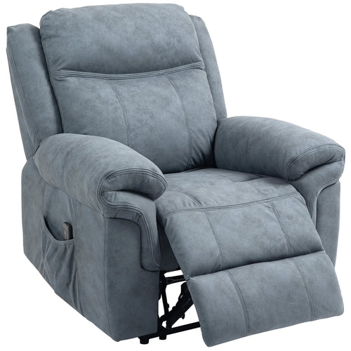 Manual Recliner Chair, Vibration Massage, Side Pockets, Microfibre, Blue-Grey