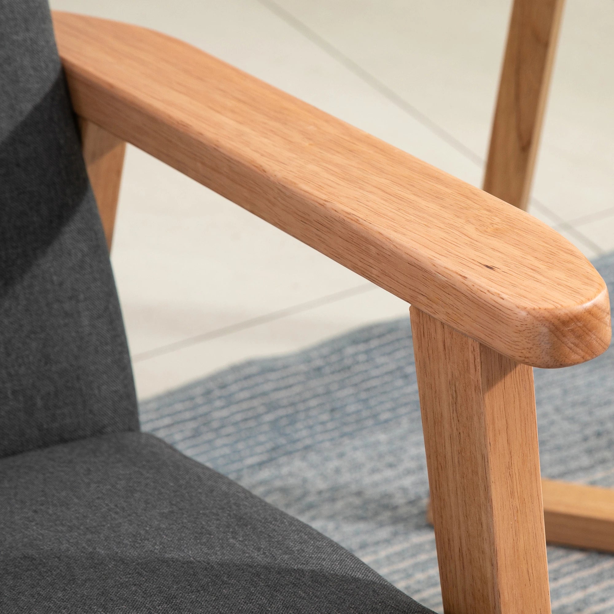 Mid-Century Modern Accent Chair, Retro Fabric Armchair, Wooden Arm, Grey Accent Chairs at Gallery Canada