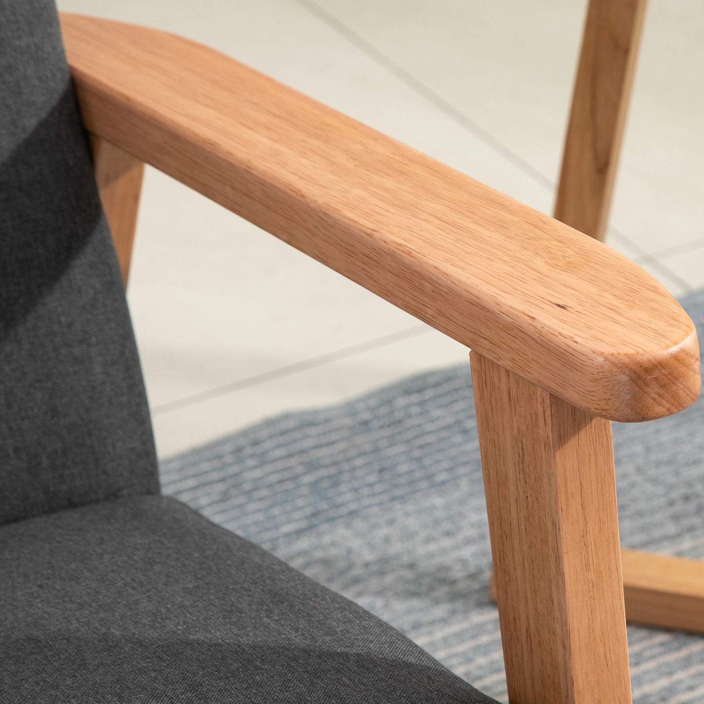 Mid-Century Modern Accent Chair, Retro Fabric Armchair, Wooden Arm, Grey Accent Chairs at Gallery Canada