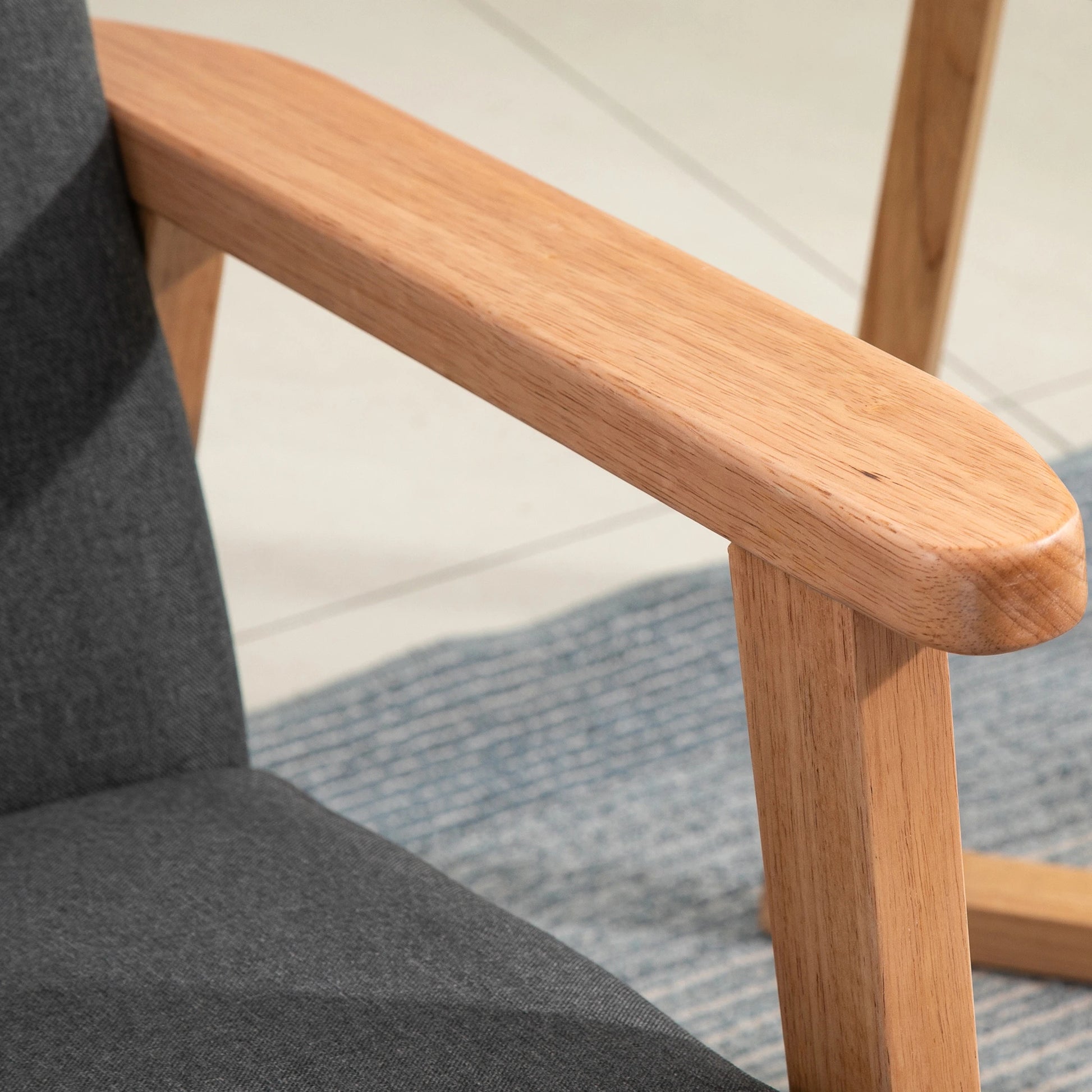 Mid-Century Modern Accent Chair, Retro Fabric Armchair, Wooden Arm, Grey Accent Chairs at Gallery Canada