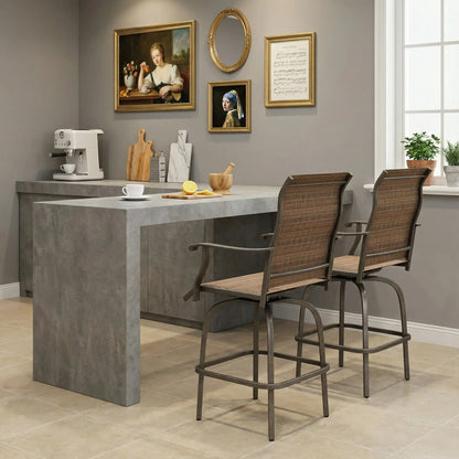 Outdoor Bar Stools Set of 2, Swivel High Back Chairs, Brown Bar Stools at Gallery Canada