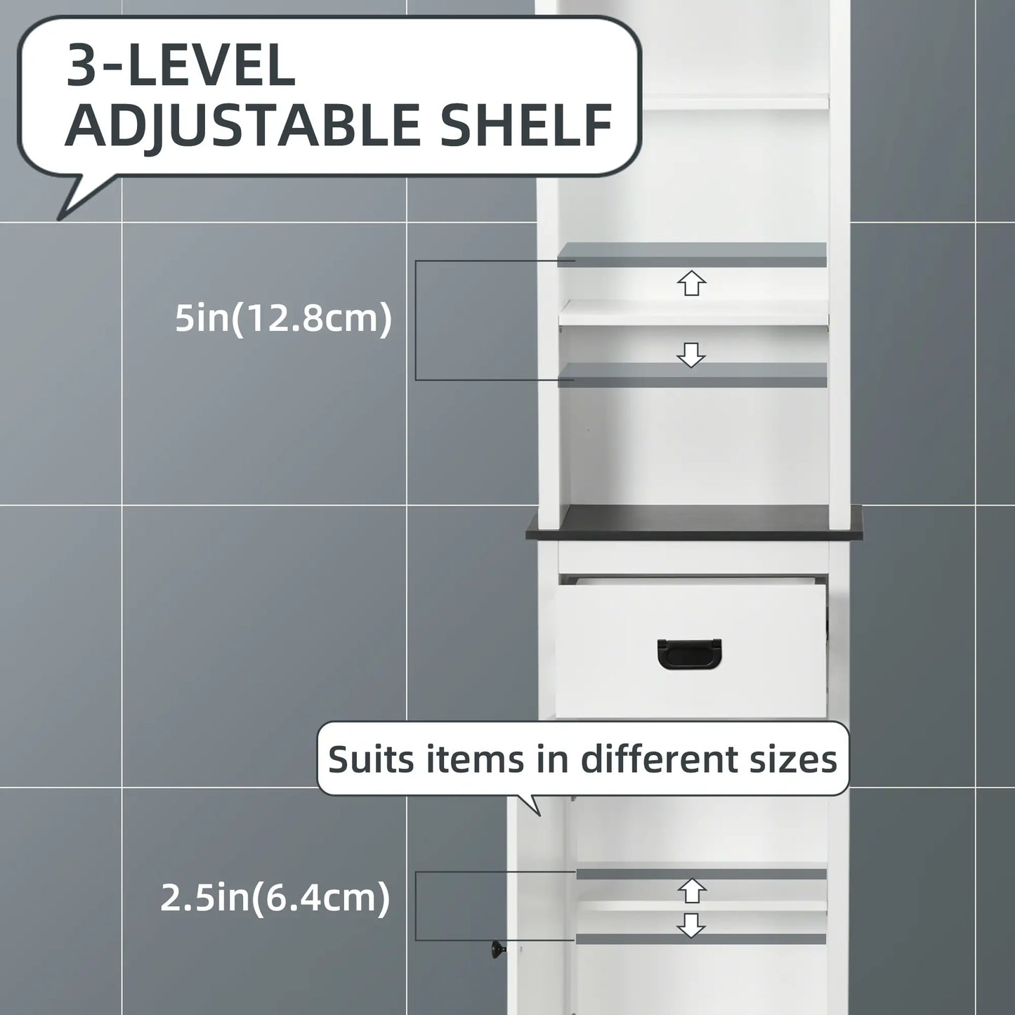 Tall Bathroom Storage Cabinet, Floor Standing with Drawer, Adjustable Shelf, White Bathroom Cabinets at Gallery Canada