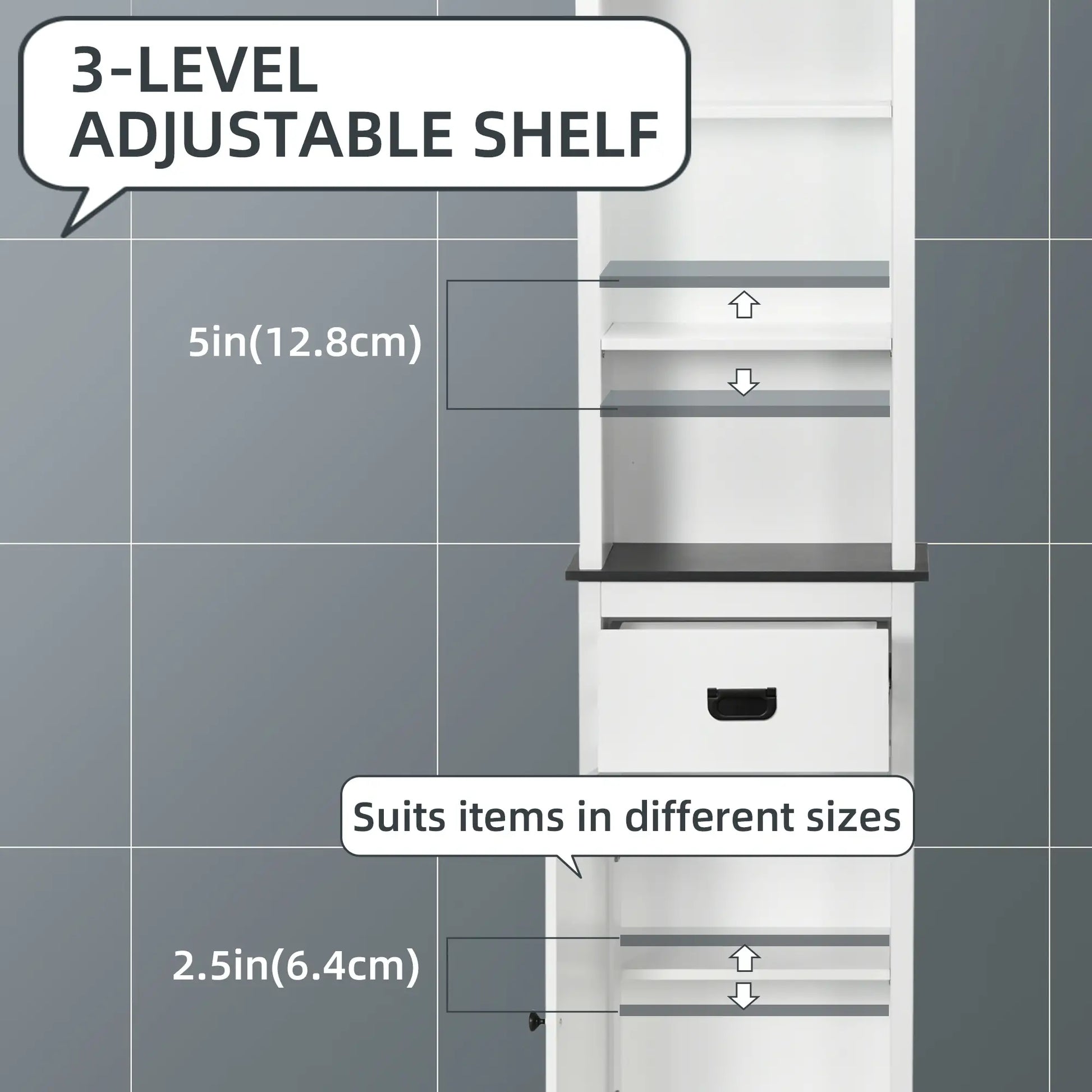 Tall Bathroom Storage Cabinet, Floor Standing with Drawer, Adjustable Shelf, White Bathroom Cabinets at Gallery Canada