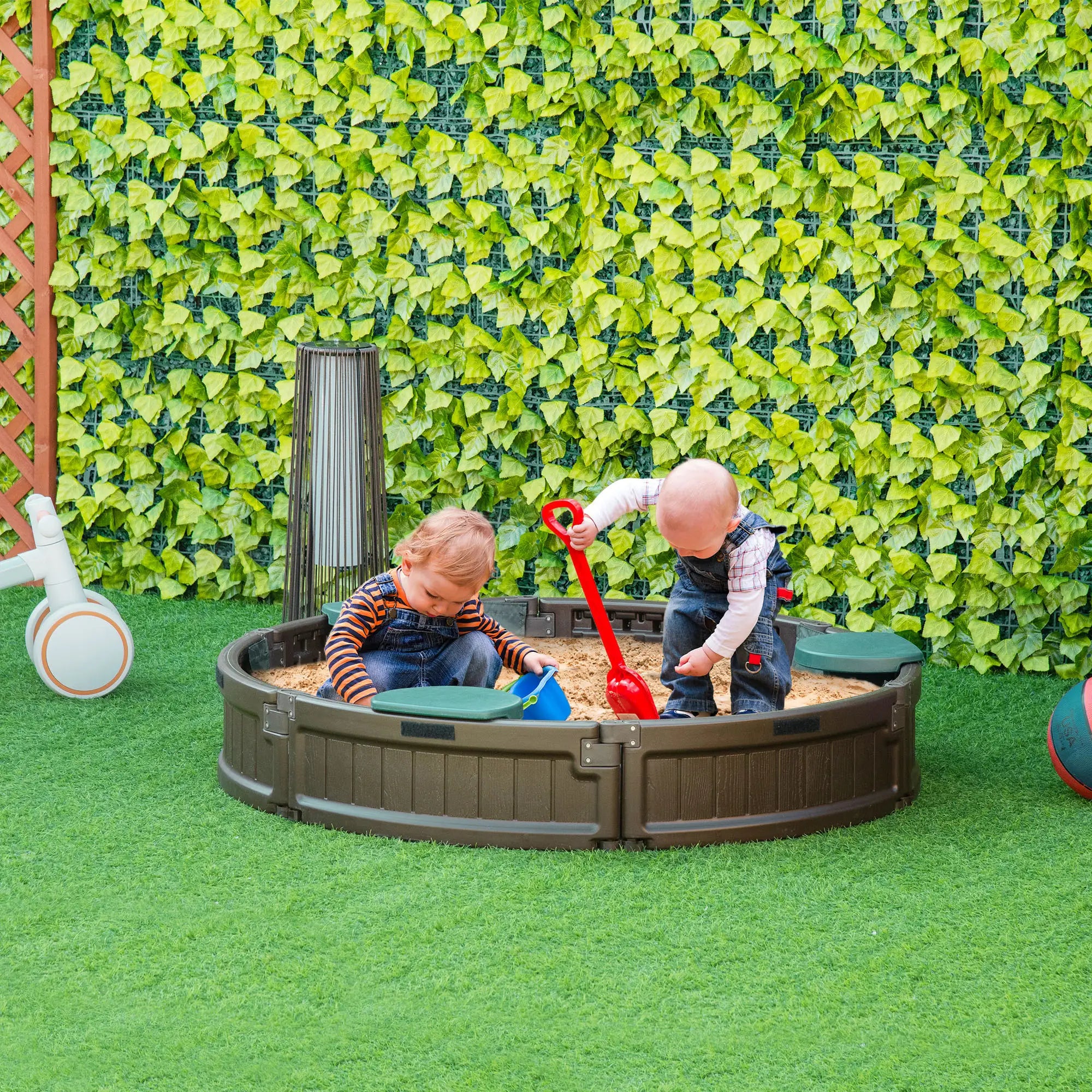 Kids Outdoor Sandbox with Cover, Waterproof Canopy, Fabric Liner, Brown Sandboxes & Accessories at Gallery Canada