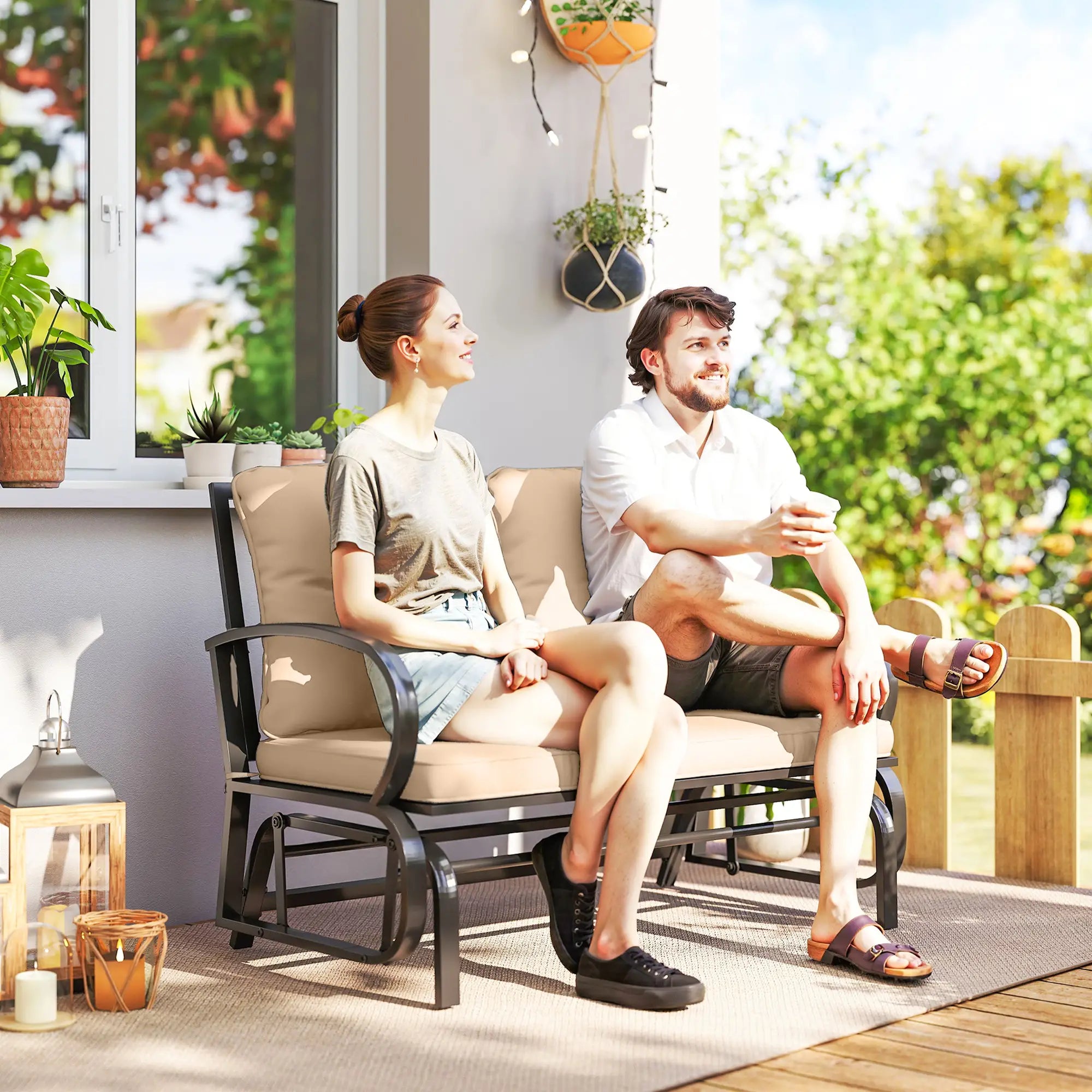 2-Person Outdoor Glider Chair, Steel Frame With Cushions, Khaki Outdoor Gliders at Gallery Canada