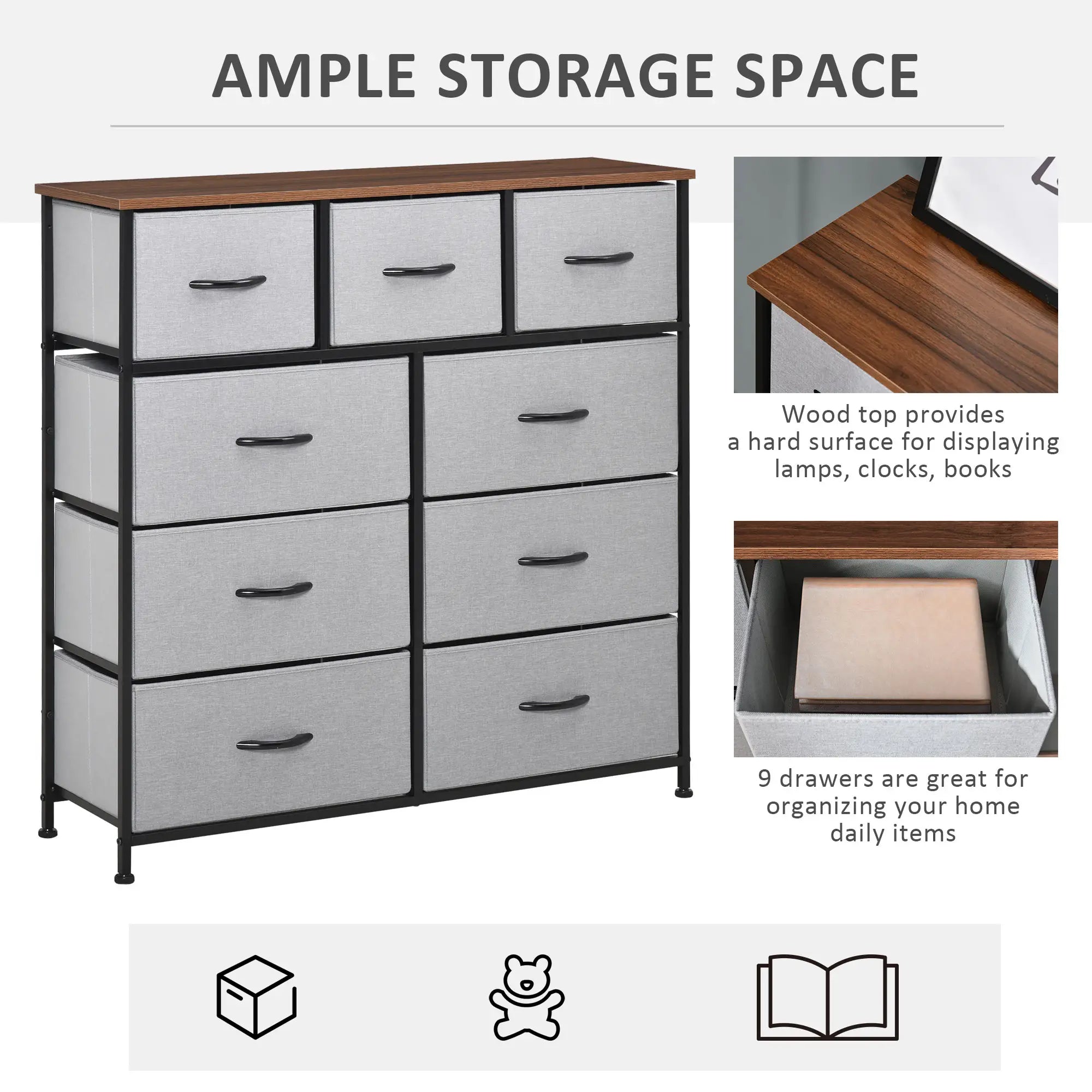 9-Drawer Dresser, 4-Tier Fabric Storage Tower, Grey Storage Cabinets at Gallery Canada