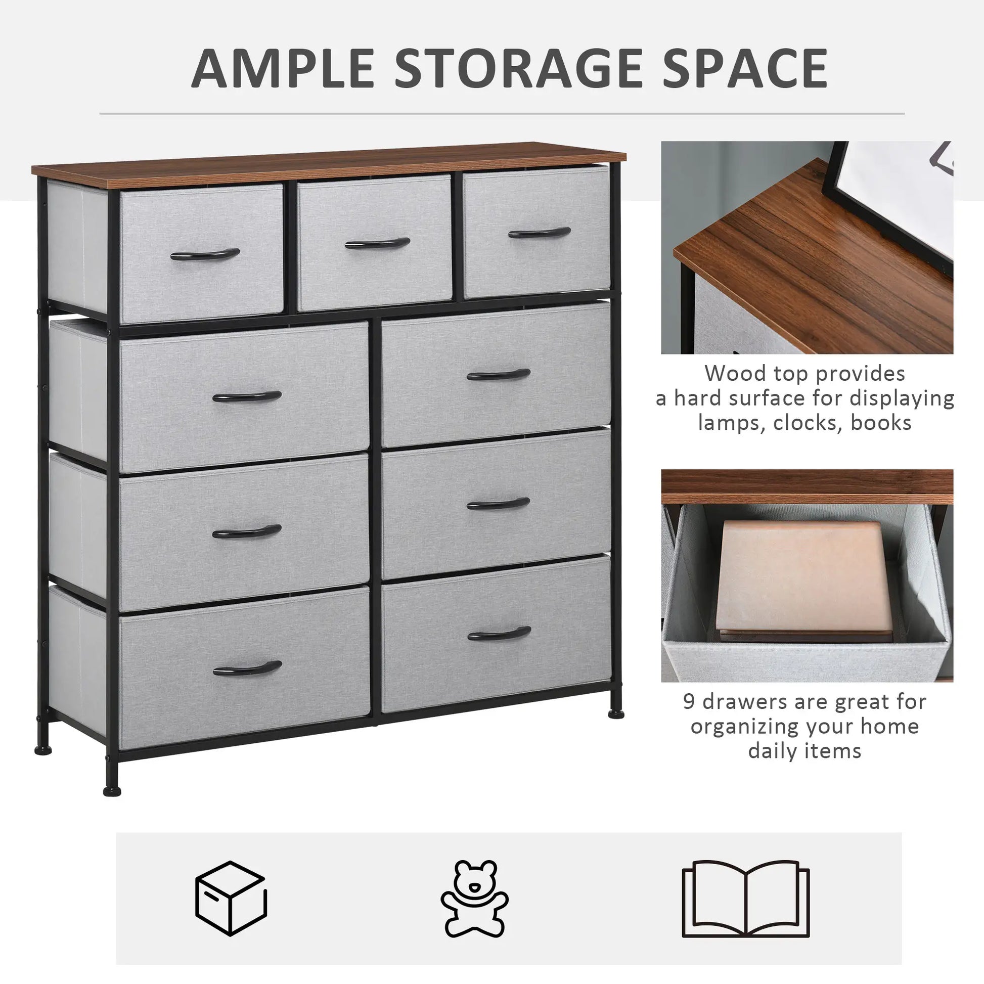 9-Drawer Dresser, 4-Tier Fabric Storage Tower, Grey Storage Cabinets at Gallery Canada