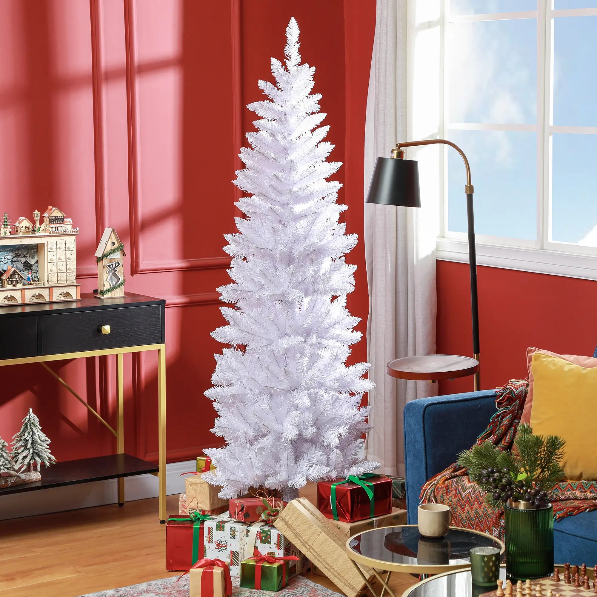 6ft Pencil Artificial Christmas Tree, 479 Branch Tips, Steel Base, White Pencil Christmas Trees at Gallery Canada