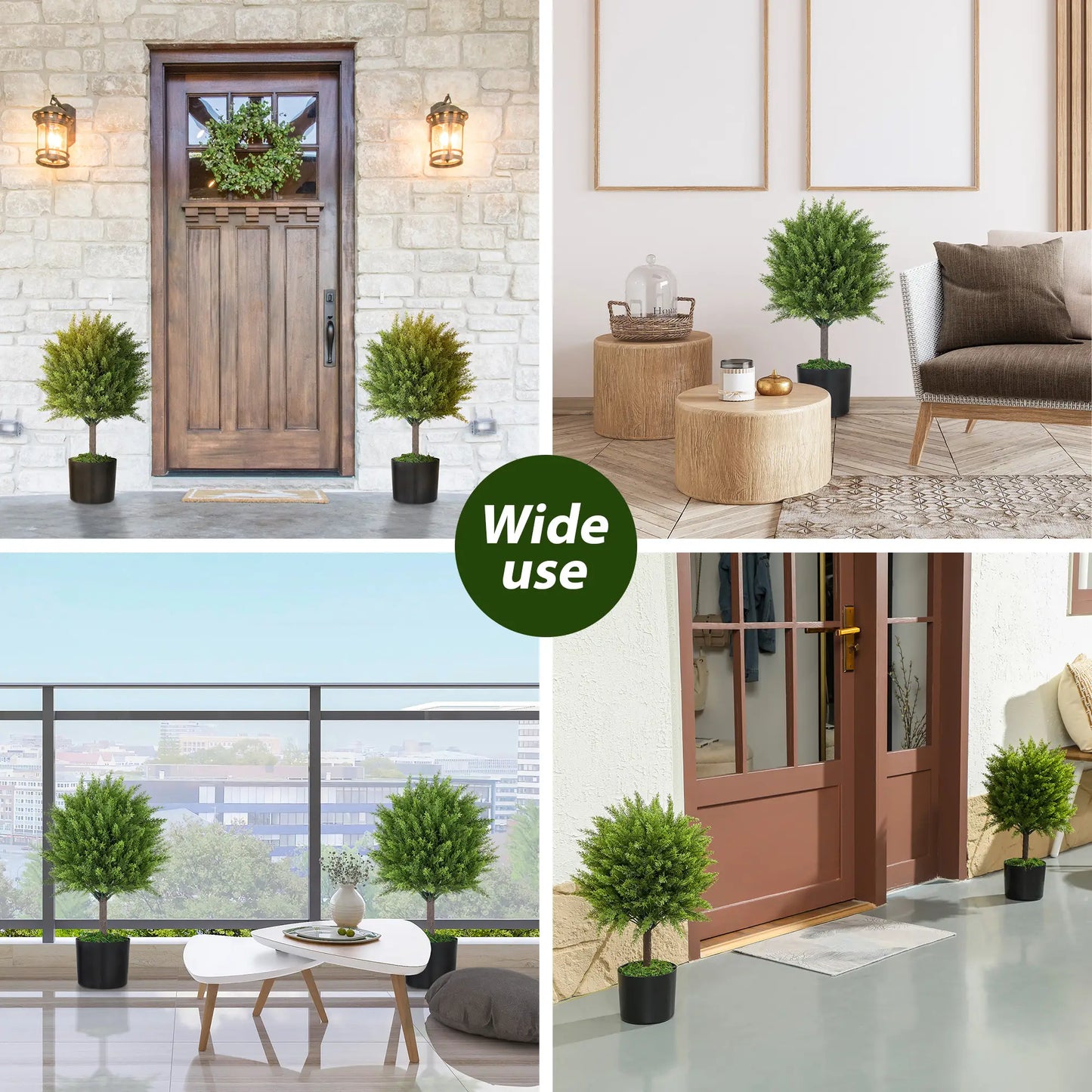 Set of 2 Artificial Cedar Topiary Trees in Pots, Green Artificial Trees at Gallery Canada