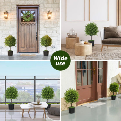 Set of 2 Artificial Cedar Topiary Trees in Pots, Green Artificial Trees at Gallery Canada