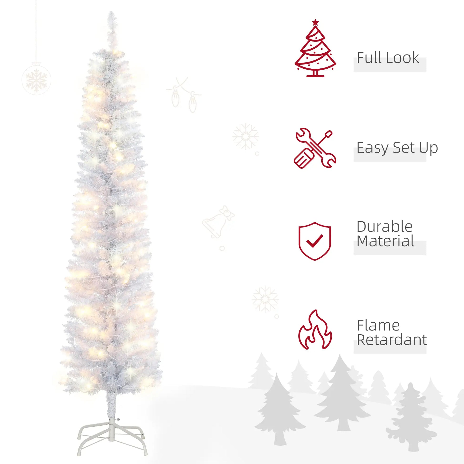 6ft Prelit Pencil Artificial Christmas Tree, 395 Branches, 100 LED Lights, White Pre Lit Christmas Trees at Gallery Canada