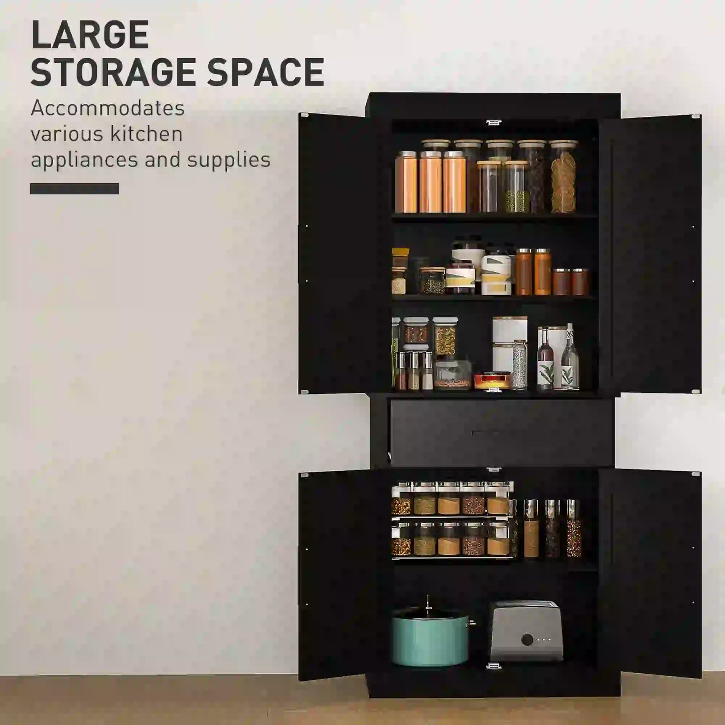 72" Kitchen Storage Cabinet, Farmhouse Pantry, 4 Barn Doors, Drawer, Adjustable Shelves, Black Kitchen Pantry Cabinets at Gallery Canada