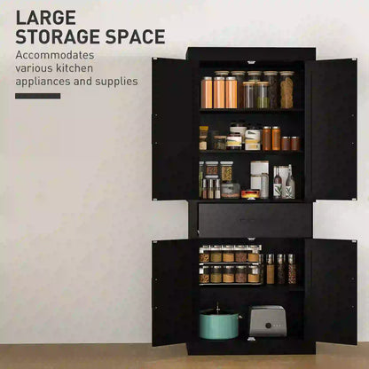 72" Kitchen Storage Cabinet, Farmhouse Pantry, 4 Barn Doors, Drawer, Adjustable Shelves, Black Kitchen Pantry Cabinets at Gallery Canada