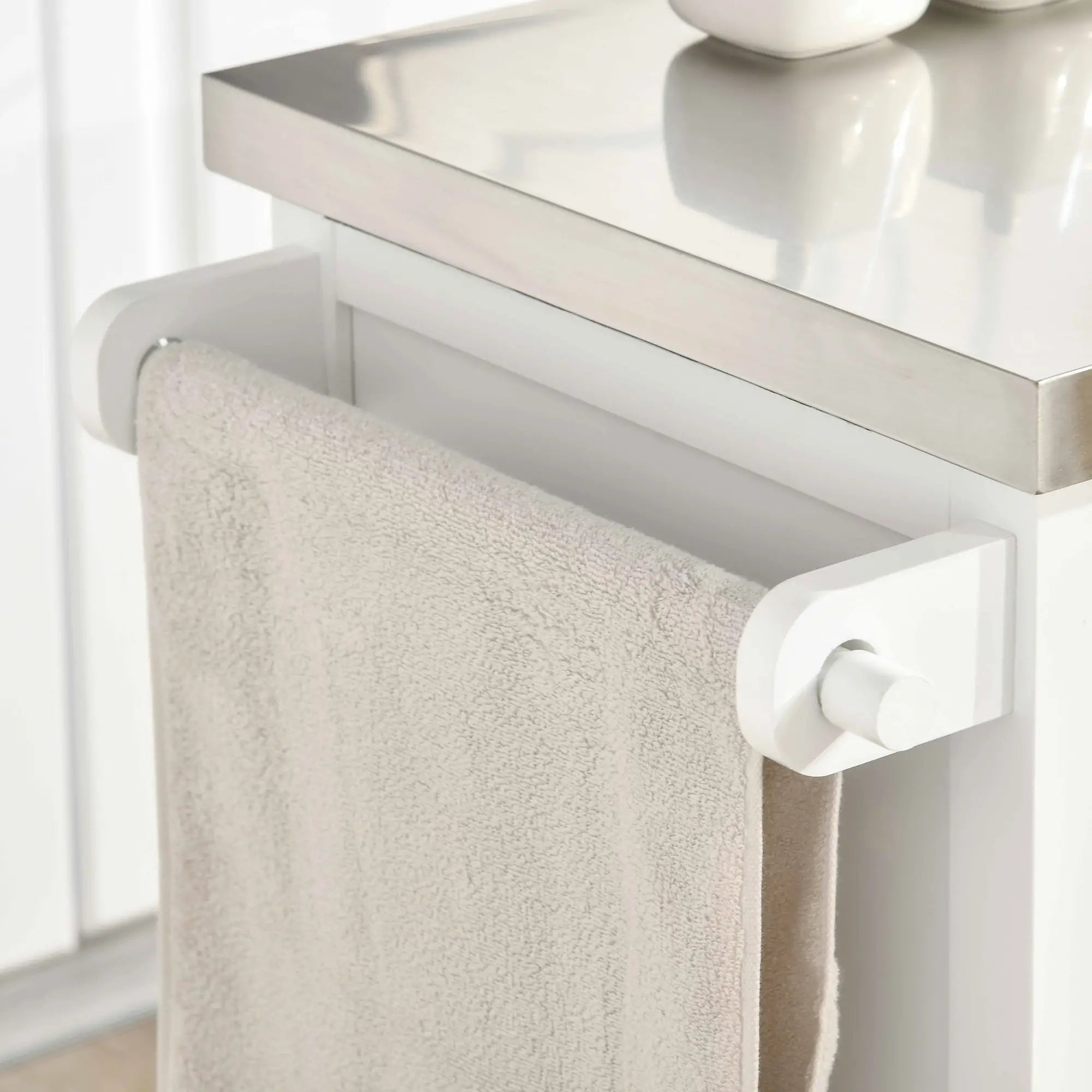 Kitchen Island on Wheels, Stainless Steel Top, Spice Rack, Drawers, White Kitchen Islands & Kitchen Carts at Gallery Canada