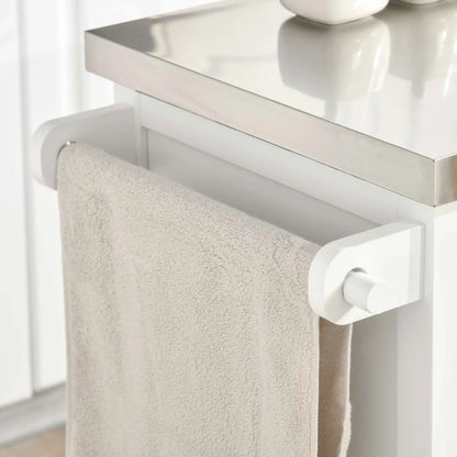 Kitchen Island on Wheels, Stainless Steel Top, Spice Rack, Drawers, White Kitchen Islands & Kitchen Carts at Gallery Canada