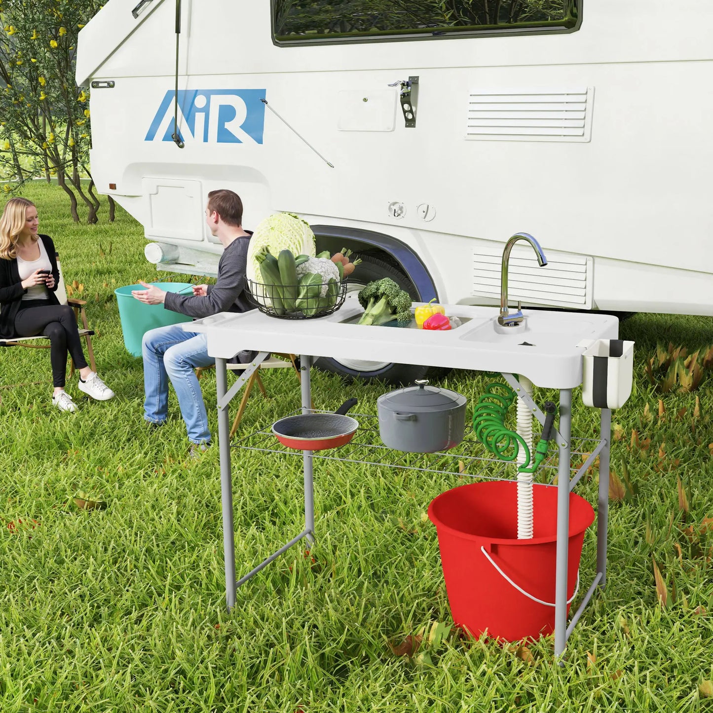 Folding Fish Cleaning Table with Sinks, Outdoor Sink Station, White Picnic Tables & Camping Chairs at Gallery Canada