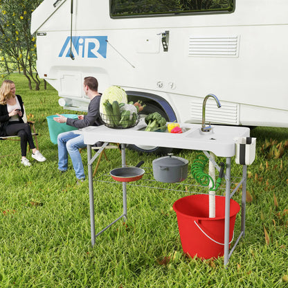 Folding Fish Cleaning Table with Sinks, Outdoor Sink Station, White Picnic Tables & Camping Chairs at Gallery Canada
