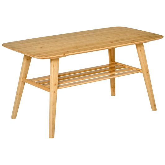 2 Tier Bamboo Coffee Table, Storage Shelf, Wood Grain, 39.25" x 19.75" x 19.75" Coffee Tables Natural at Gallery Canada