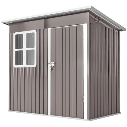 7' x 4' Galvanised Steel Outdoor Storage Shed, Garden Shed With Window, Lockable Door, Air Vents, Warm Grey Sheds Warm Grey at Gallery Canada