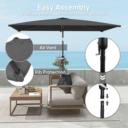 6.6x9.6ft Rectangle Aluminum Patio Umbrella, Outdoor Sunshade Canopy, Dark Grey Sun Umbrellas at Gallery Canada