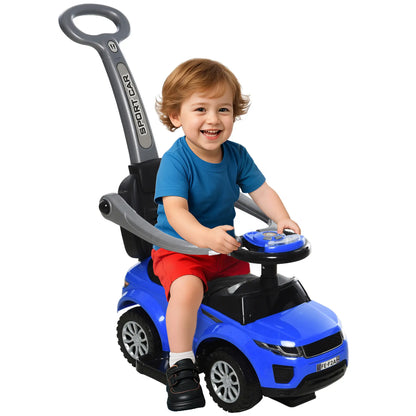 2 in 1 Kid Ride on Push Car Stroller, Sliding Ride on Car with Horn, Music, Light, Secure Bar, Blue Push Cars for Toddlers Blue and Black at Gallery Canada