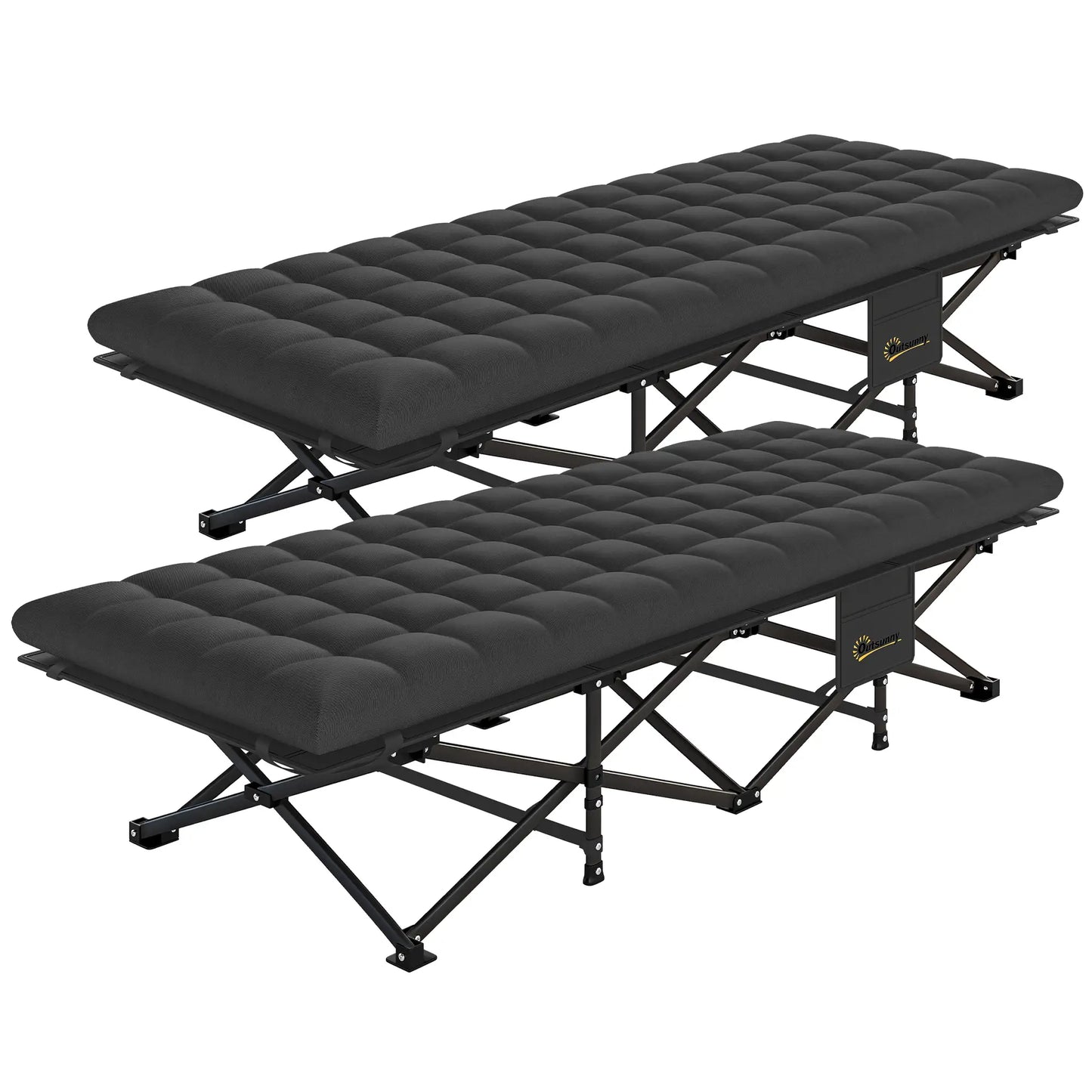 32" Extra Wide Folding Camping Cot Set, Soft Pad, Non-Slip Feet, Carry Bag, Black Camping Cots Black at Gallery Canada