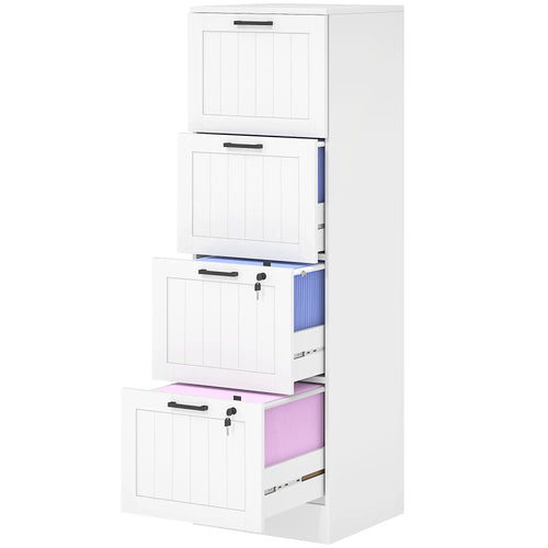 4 Drawer Filing Cabinet with Lock, Office Storage, A4 Letter Size, White