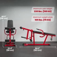 Machine de musculation 3-en-1 pour extension et flexion des jambes, banc de musculation réglable de 660 LBS, rouge