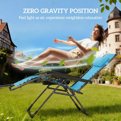Folding Reclining Outdoor Lounge Chair, Set of 2, Sky Blue Lounger Chairs at Gallery Canada