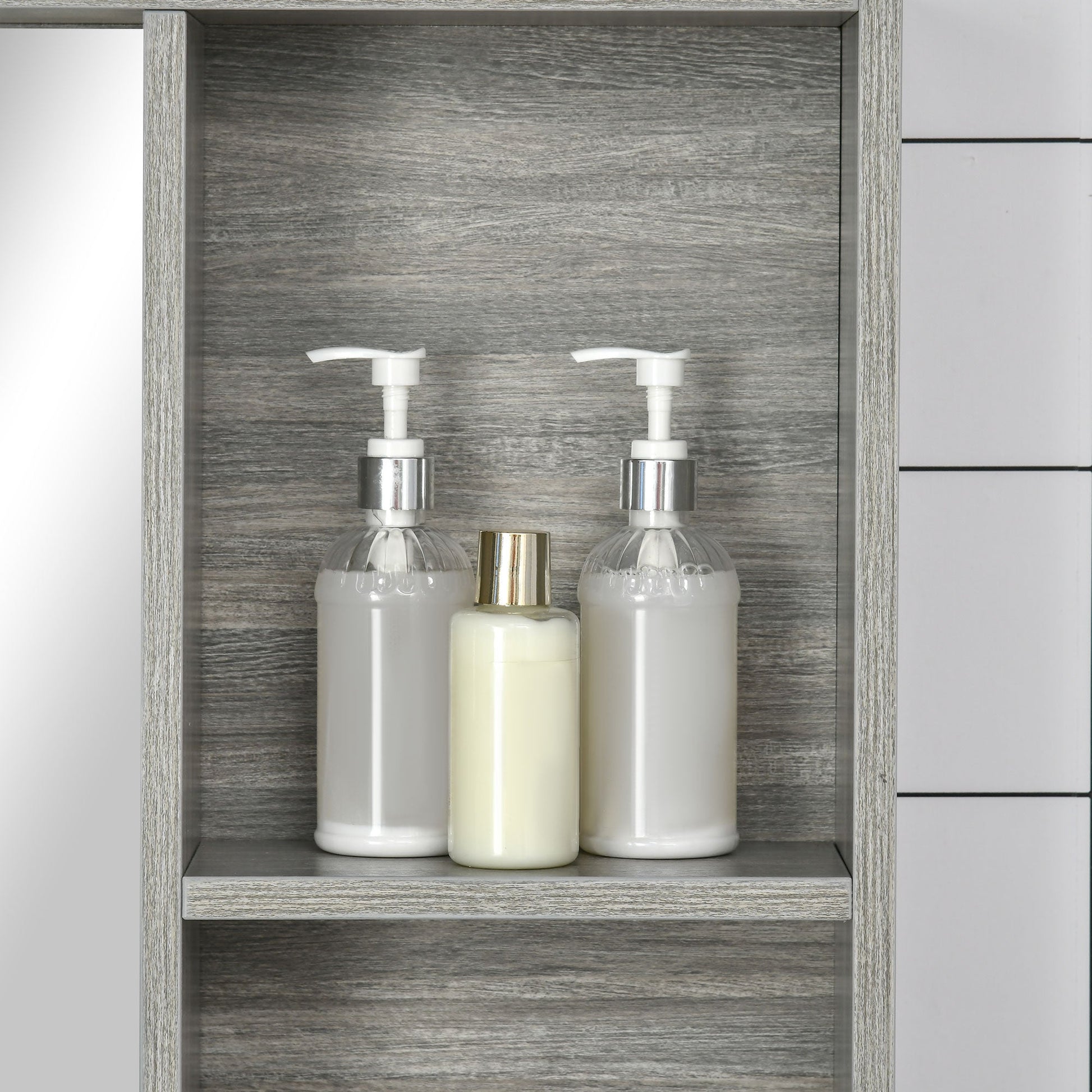 31.5 Inch x 25.5 Inch Medicine Cabinet with Mirror, 2-Tier Storage Shelf, Wall Mounted Bathroom Mirror Cabinet, Gray - Gallery Canada