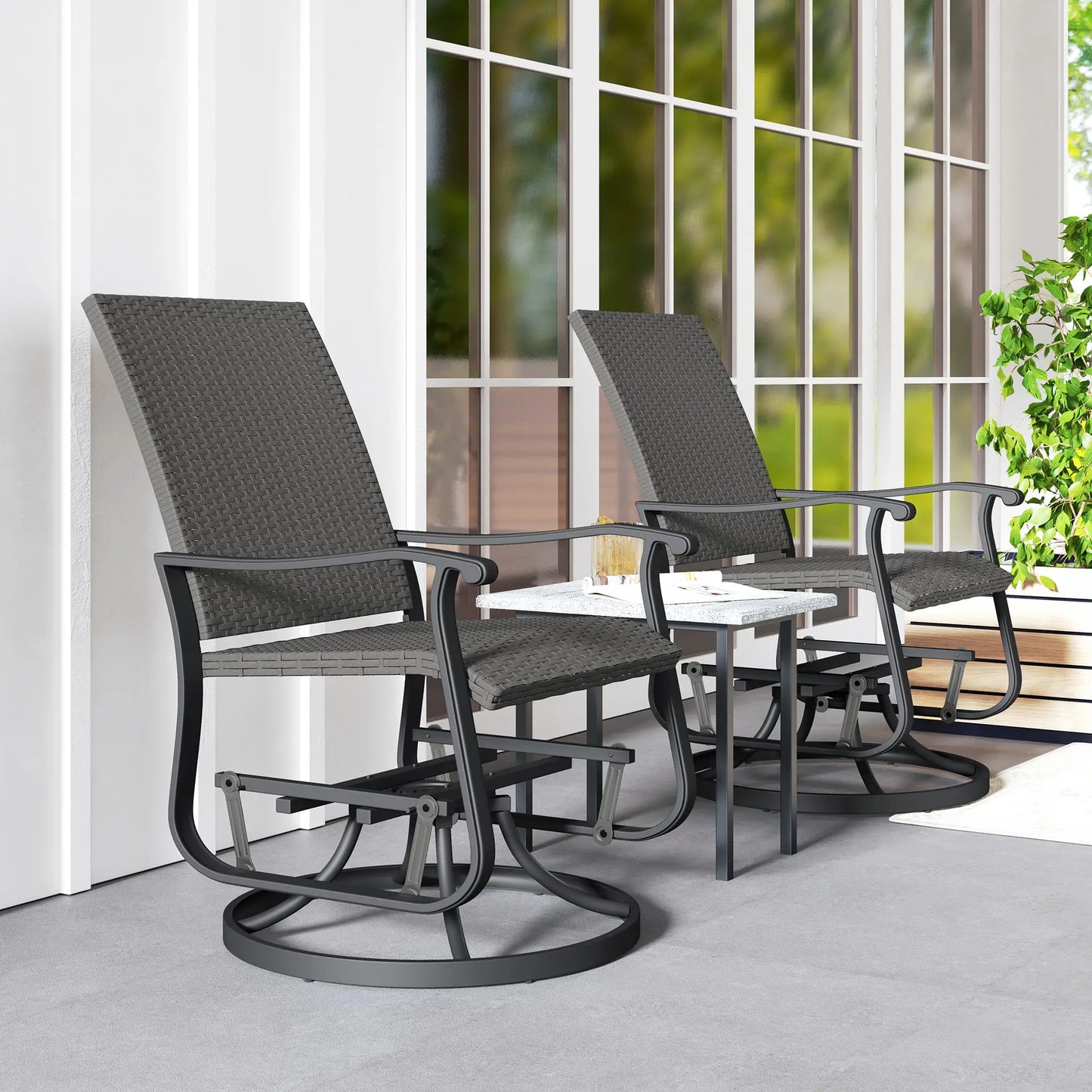 Set of 2 Rattan Patio Gliders, Wicker Outdoor Swivel Chairs, Grey Outdoor Gliders at Gallery Canada