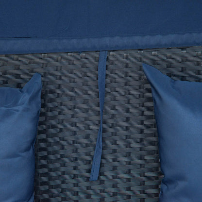 4-Piece PE Wicker Round Daybed, Outdoor Rattan Lounge Set, Dark Blue Daybeds at Gallery Canada