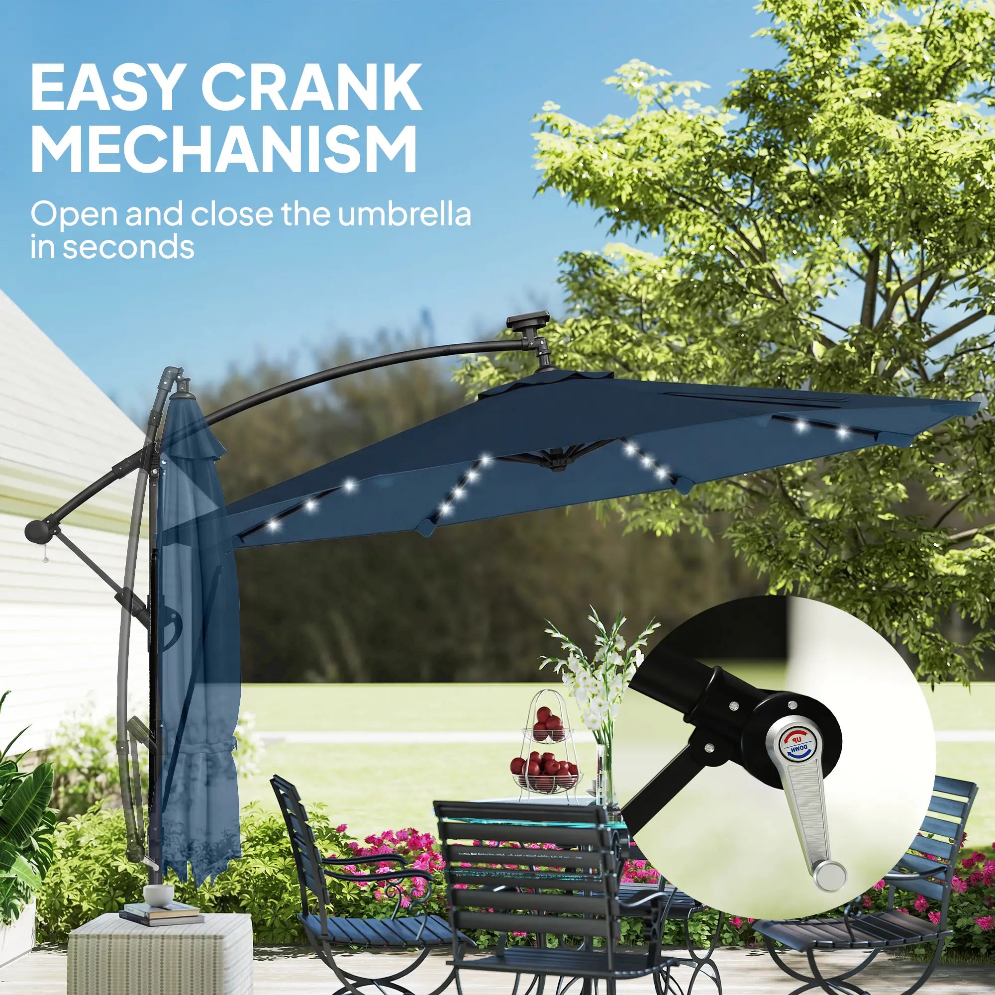 11.3 ft Cantilever Patio Umbrella, With Light And Cover, Navy Blue Offset Cantilever Umbrellas at Gallery Canada