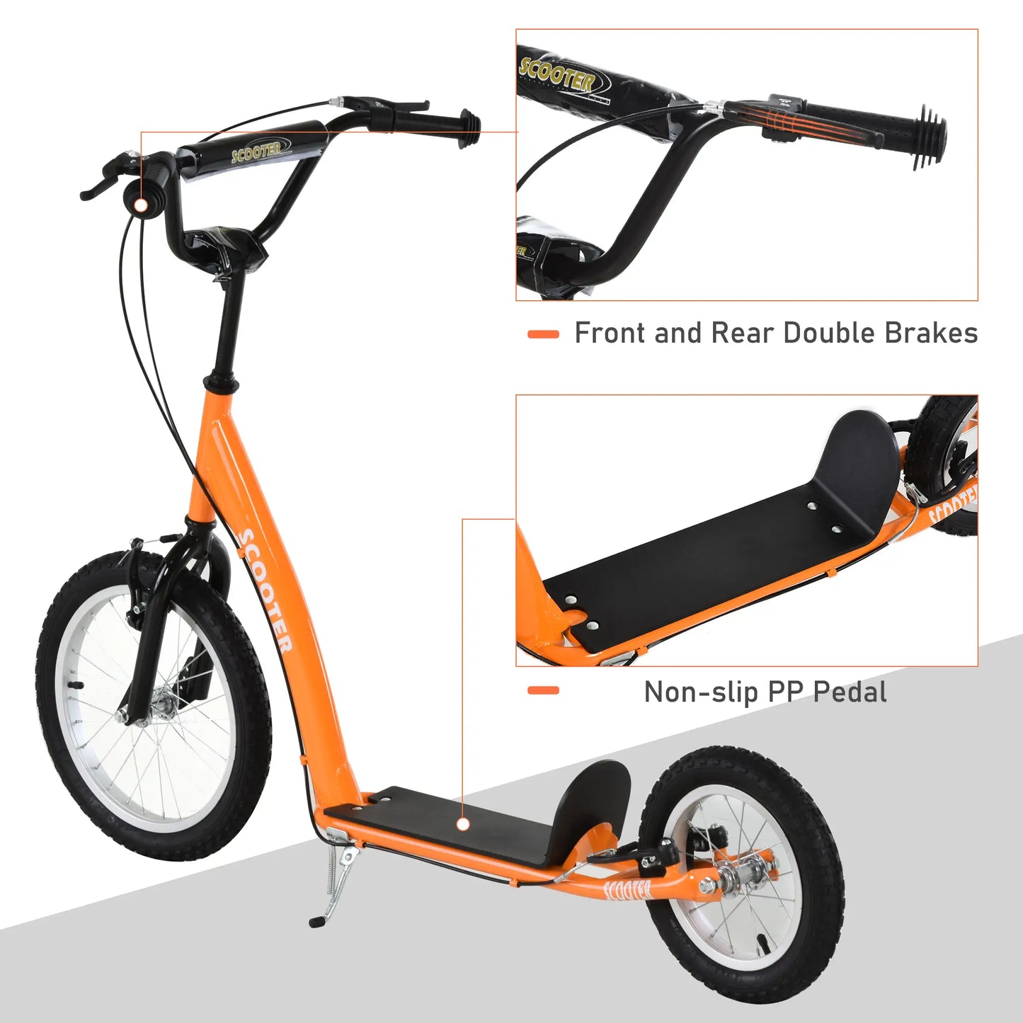 Kids Scooter, Adjustable Handlebar, Dual Brakes, Inflatable Wheels, Age 5+, Orange Scooters at Gallery Canada