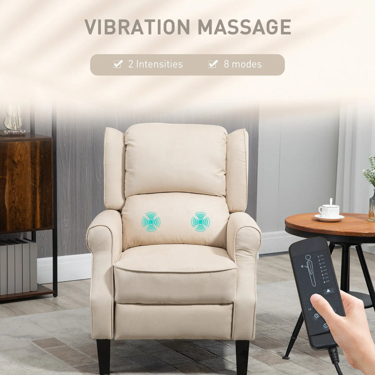 Massage Recliner Chair, Suede Wingback with Footrest, Wood Legs, Remote, Beige Single Sofas at Gallery Canada